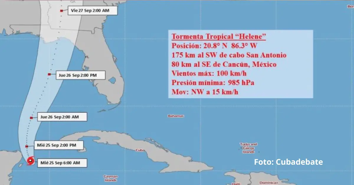 Las noticias de Cuba indican que el Cono de Trayectoria de Helene se ubica cerca de la región más occidental del país